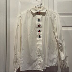 Vintage Allison Smith Petites Christmas Embroidered Button Up Top - Size 12